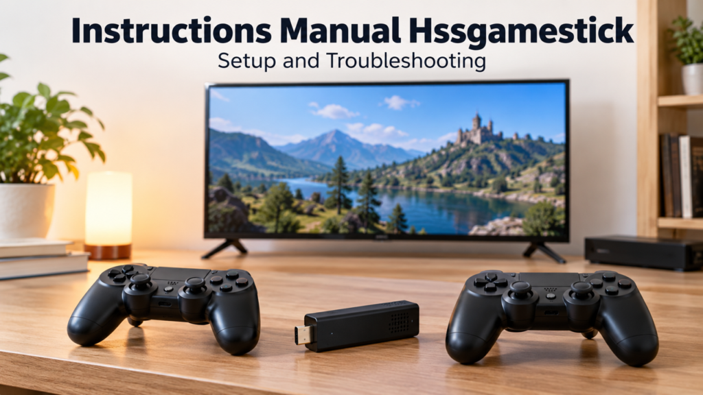 Instructions Manual Hssgamestick: Troubleshoot by Symptom Editorial cover illustrating generic retro gaming hardware setup