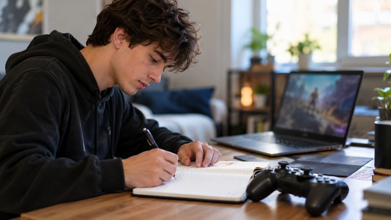 Illustrative gamer writing practice notes