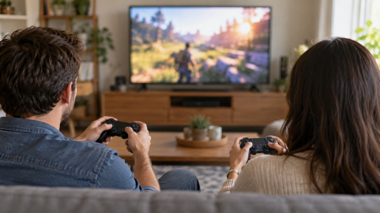 Illustrative living-room local multiplayer session