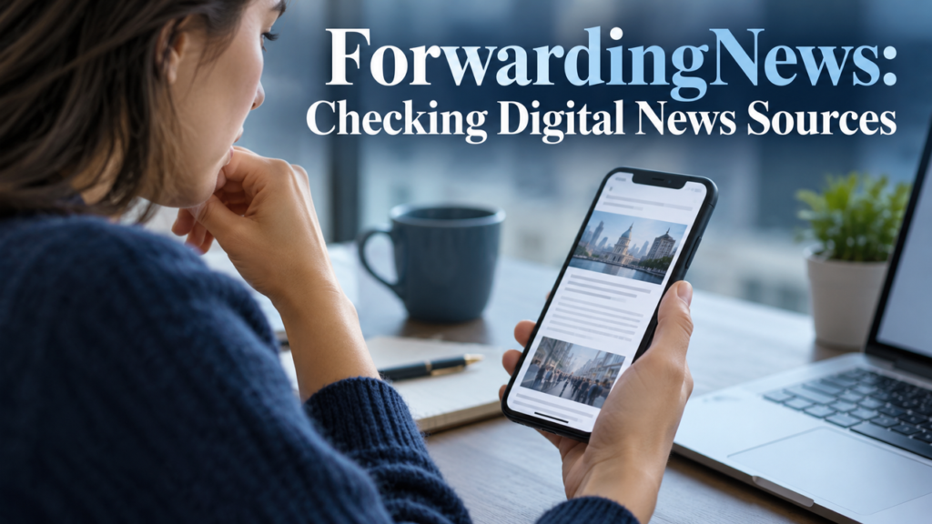 ForwardingNews: Checking Digital News Sources — editorial visual of reading and evaluating online information